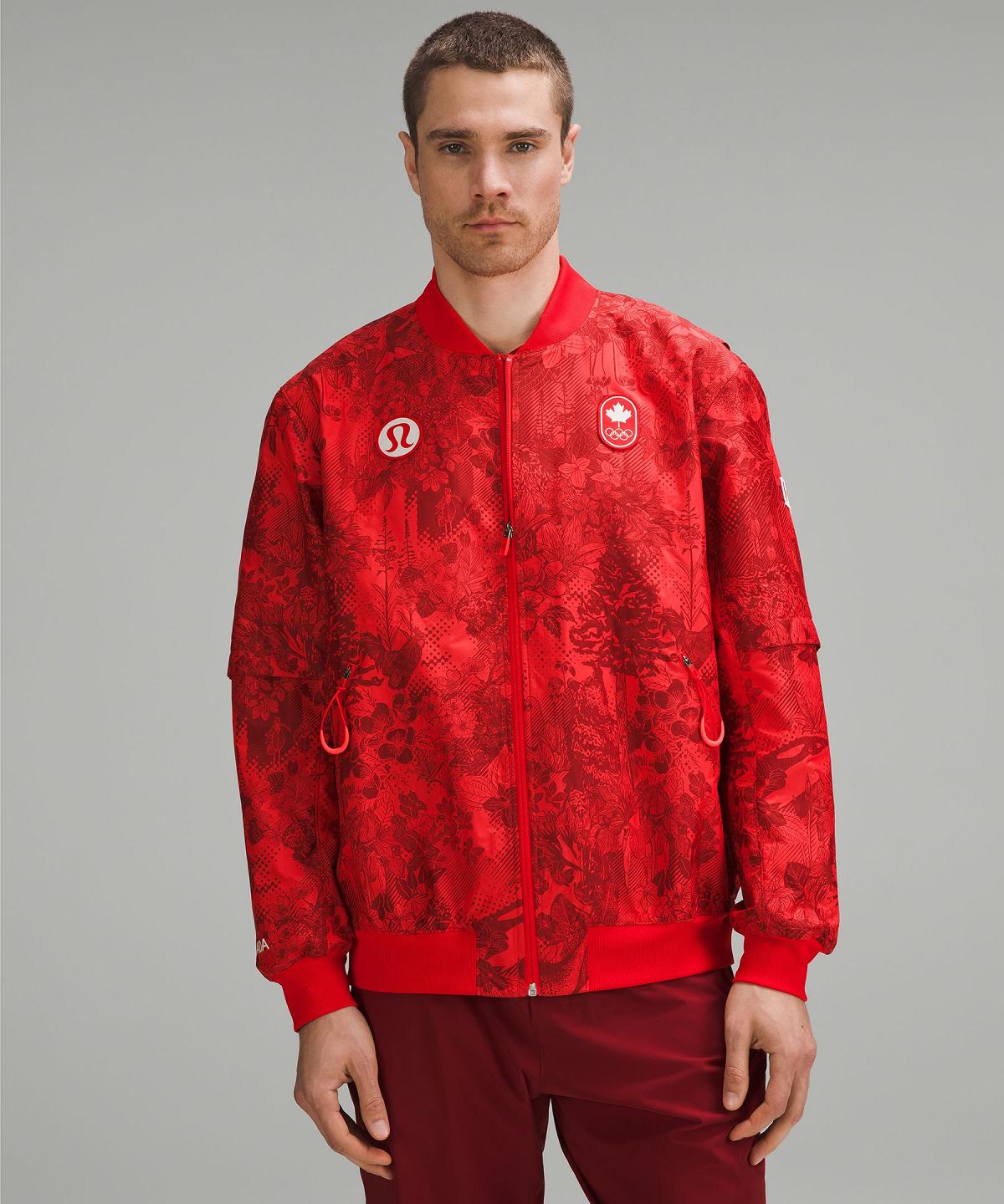 Dark Red Men Lululemon Team Canada Vented Jacquard Bomber Coats & Jackets | AU_LuLu14601