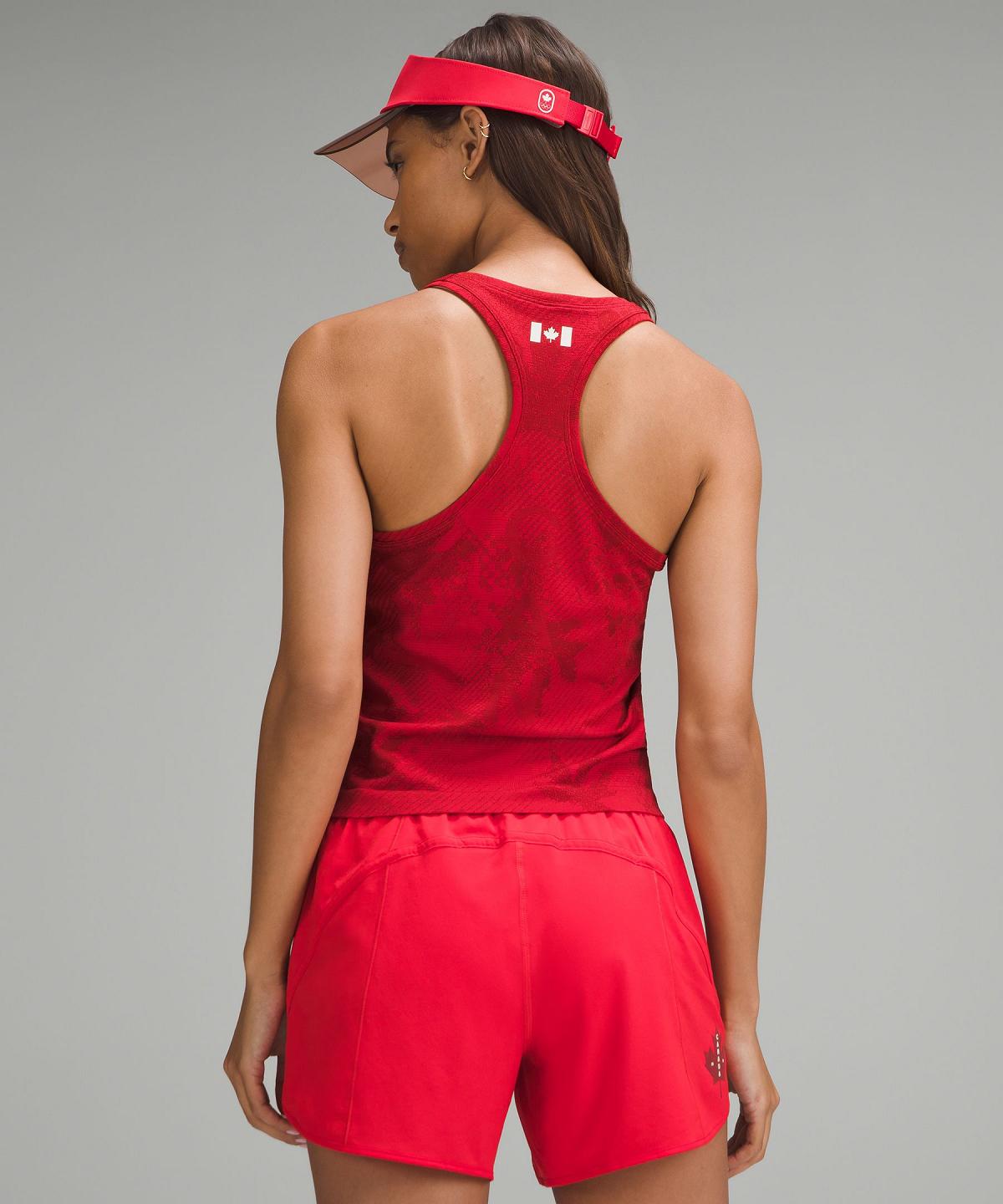 Dark Red Women Lululemon Team Canada Swiftly Tech Racerback 2.0 Waist Length Tank Top | AU_LuLu64462