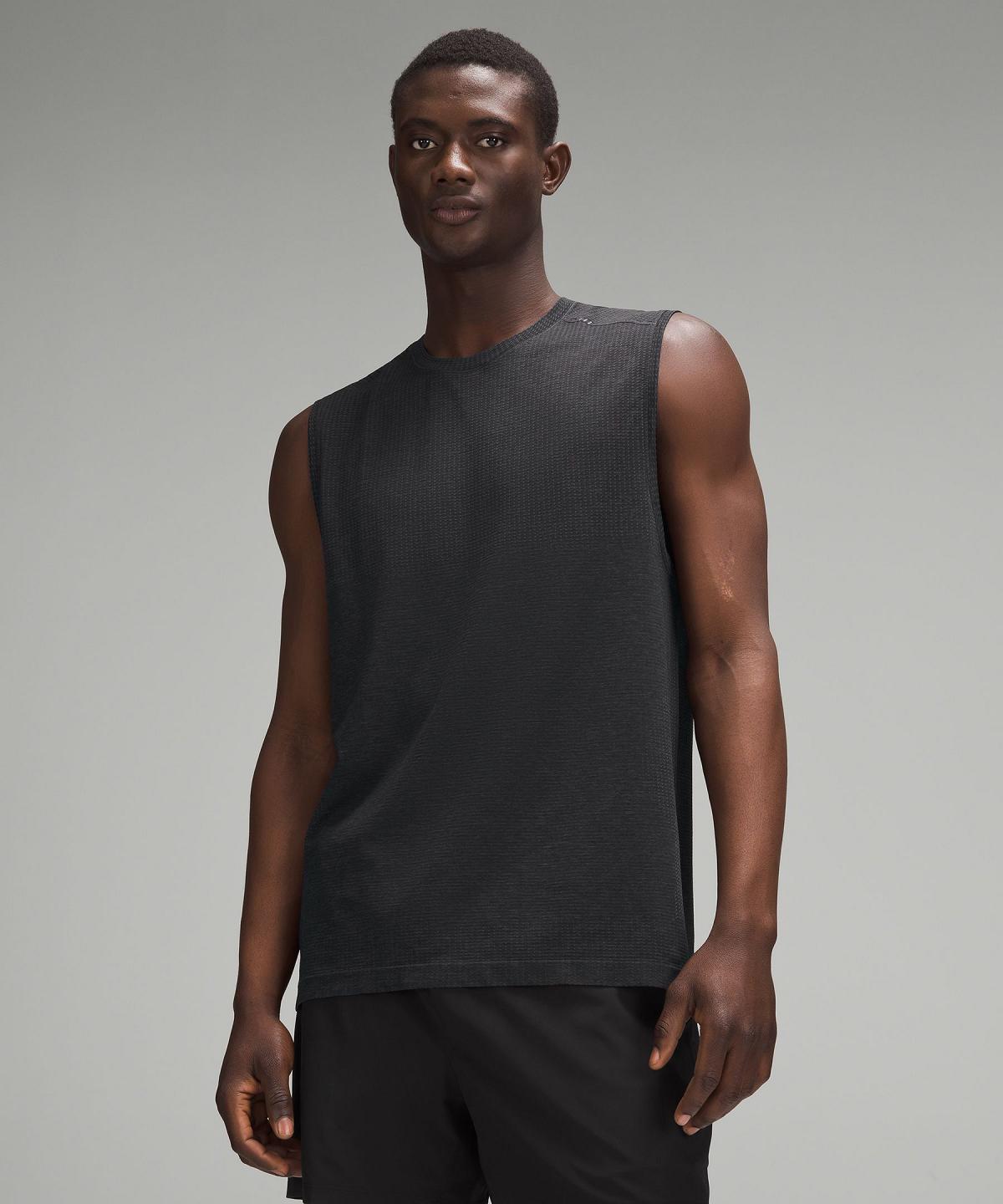 Deep Grey / Black Men Lululemon Metal Vent Tech Sleeveless Shirts | AU_LuLu52936