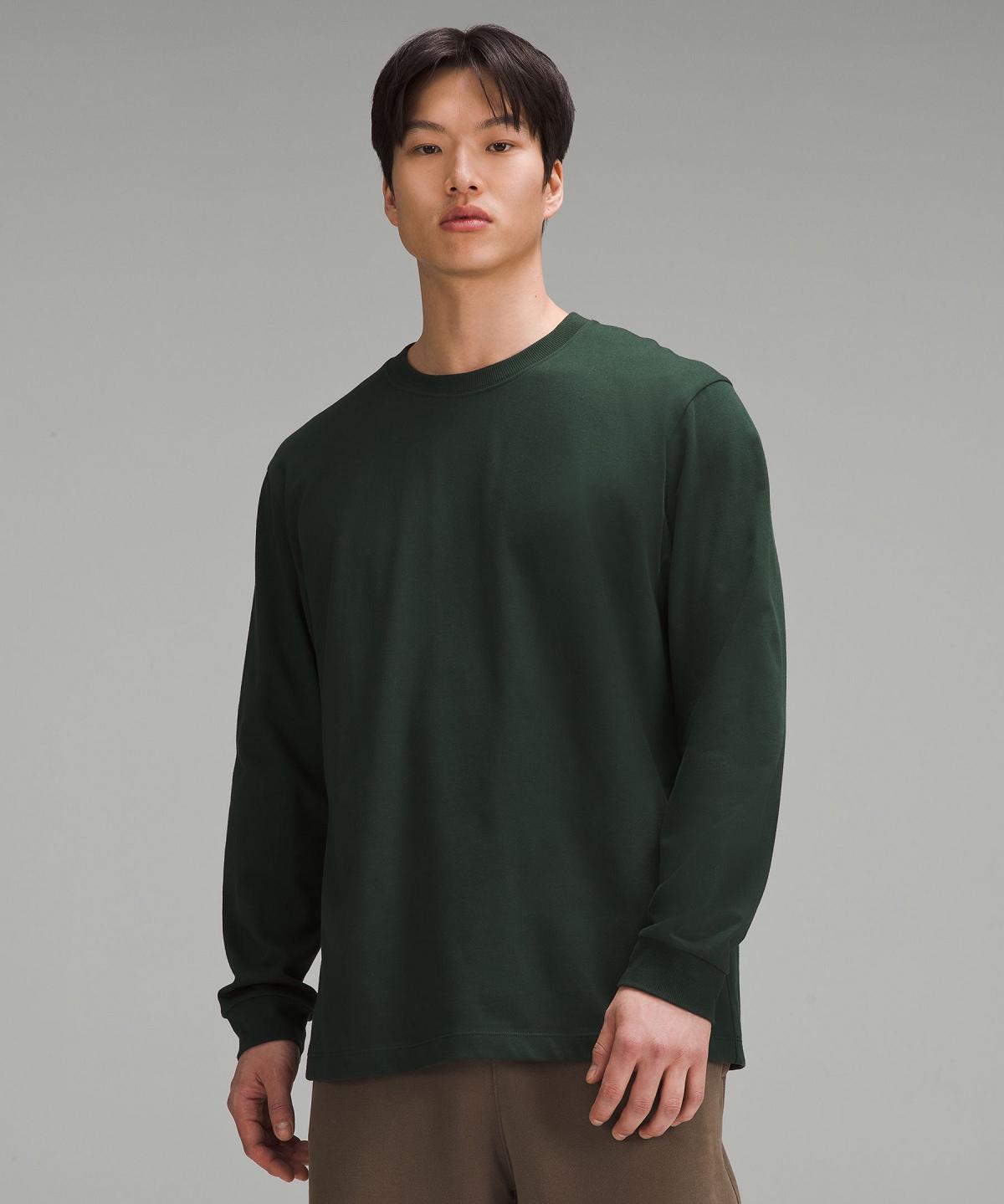 Green Men Lululemon Heavyweight Cotton Jersey Long-Sleeve Shirts | AU_LuLu13849