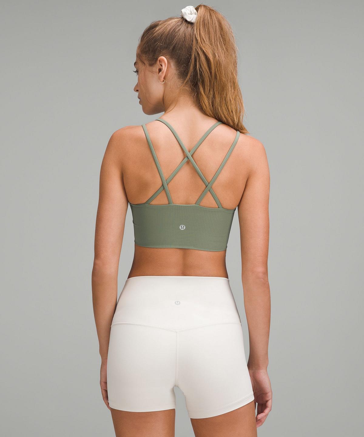 Grey Green Women Lululemon Like a Cloud Ribbed Longline Sports Bra | AU_LuLu32452