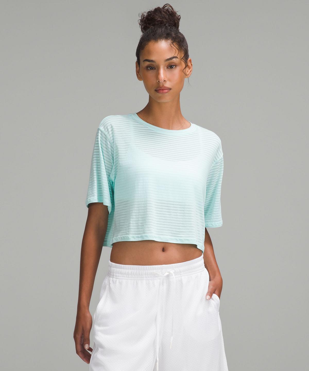 Grey Stripes Mint Women Lululemon Cortes Cropped T-Shirt Shirts | AU_LuLu57158