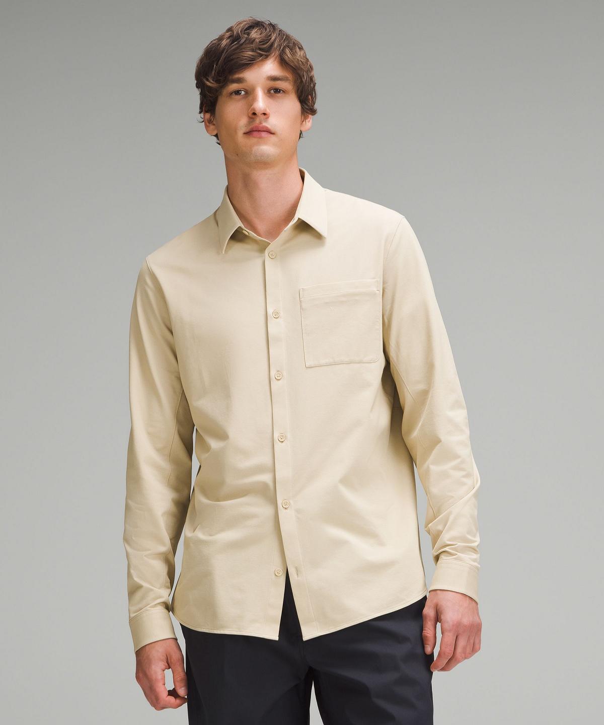 Khaki Men Lululemon Commission Long-Sleeve Shirts | AU_LuLu95892