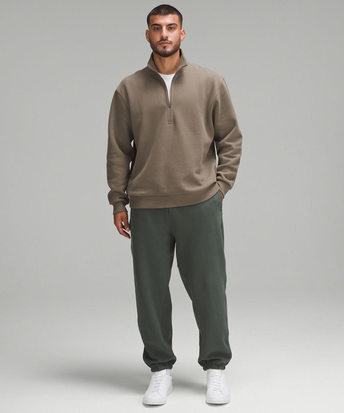 Khaki Men Lululemon Steady State Half Zip Hoodies & Sweatshirts | AU_LuLu31546