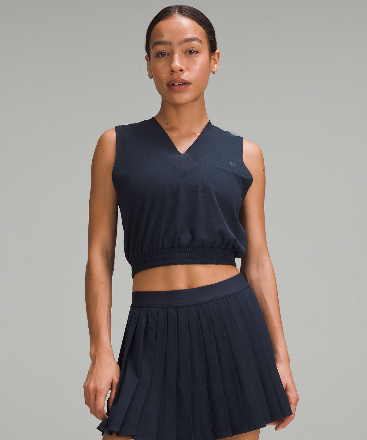 Navy Women Lululemon Sleeveless Cropped Tennis Shirts | AU_LuLu99589