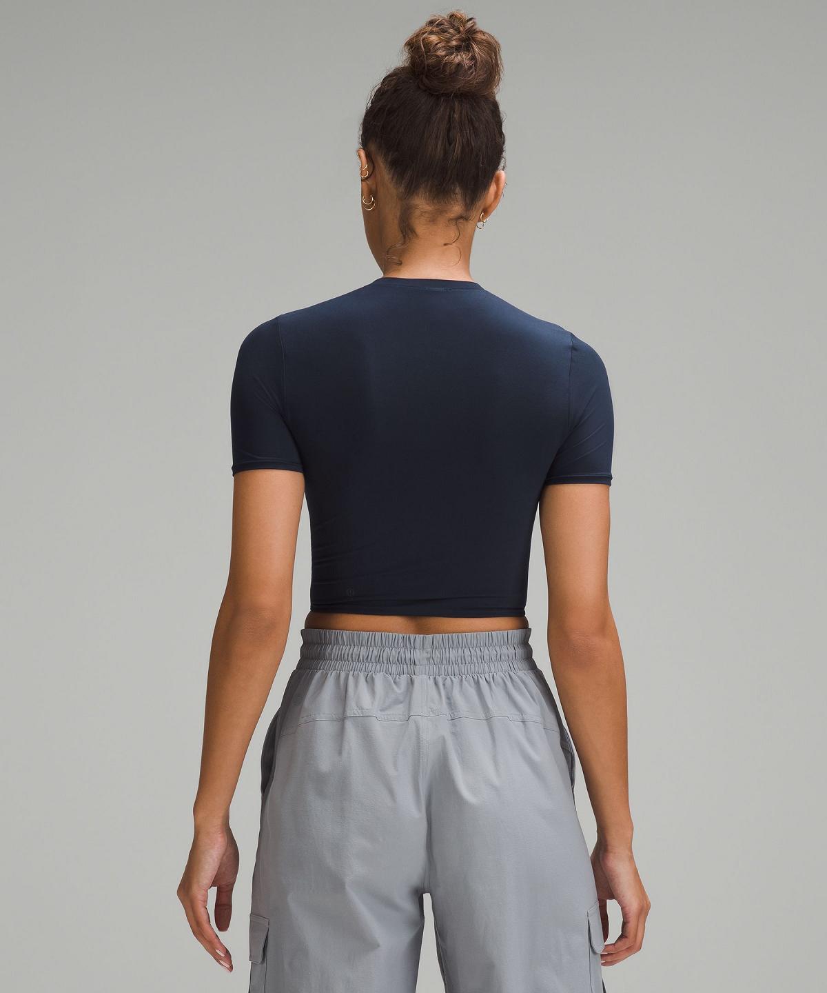 Navy Women Lululemon Wundermost Ultra-Soft Nulu Crewneck Cropped T-Shirt Shirts | AU_LuLu29255