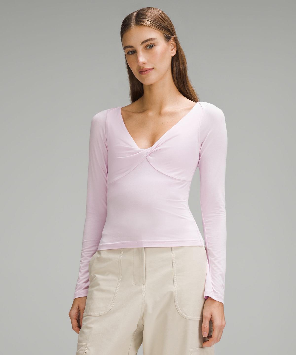 Pink Women Lululemon Modal-Silk Blend V-Neck Long Sleeve Shirts | AU_LuLu76490