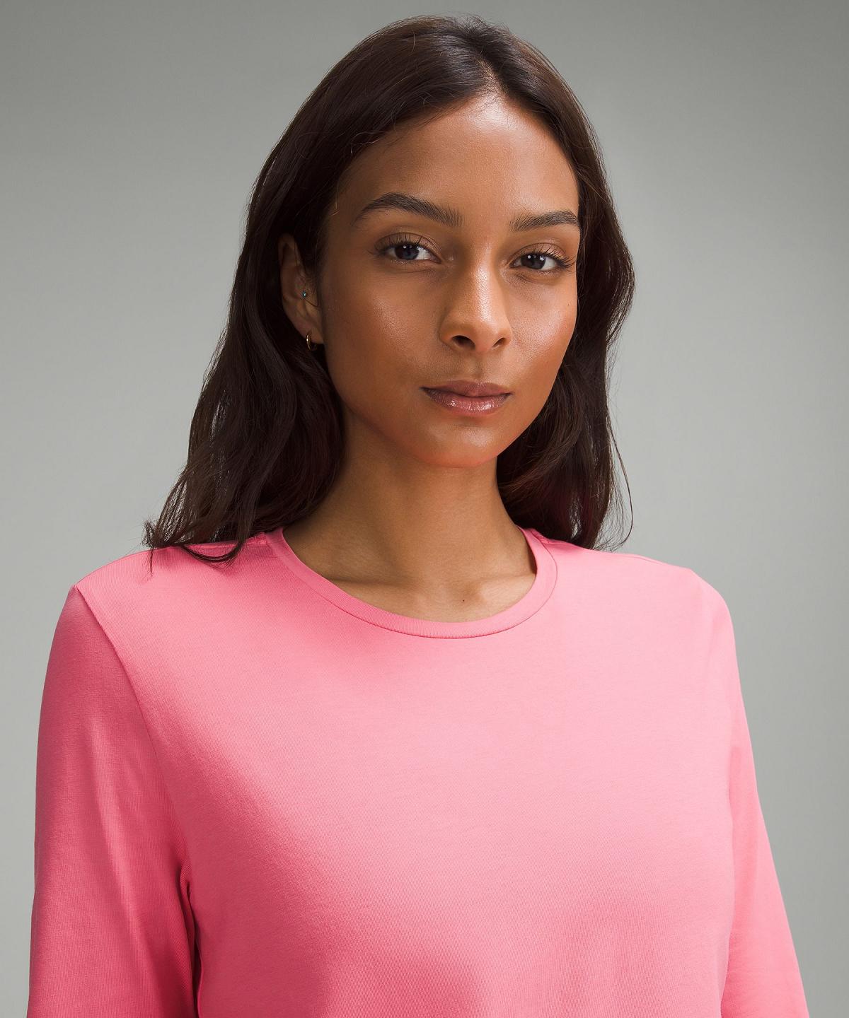 Pink Women Lululemon Organic Cotton Crewneck Long Sleeve Shirts | AU_LuLu26142