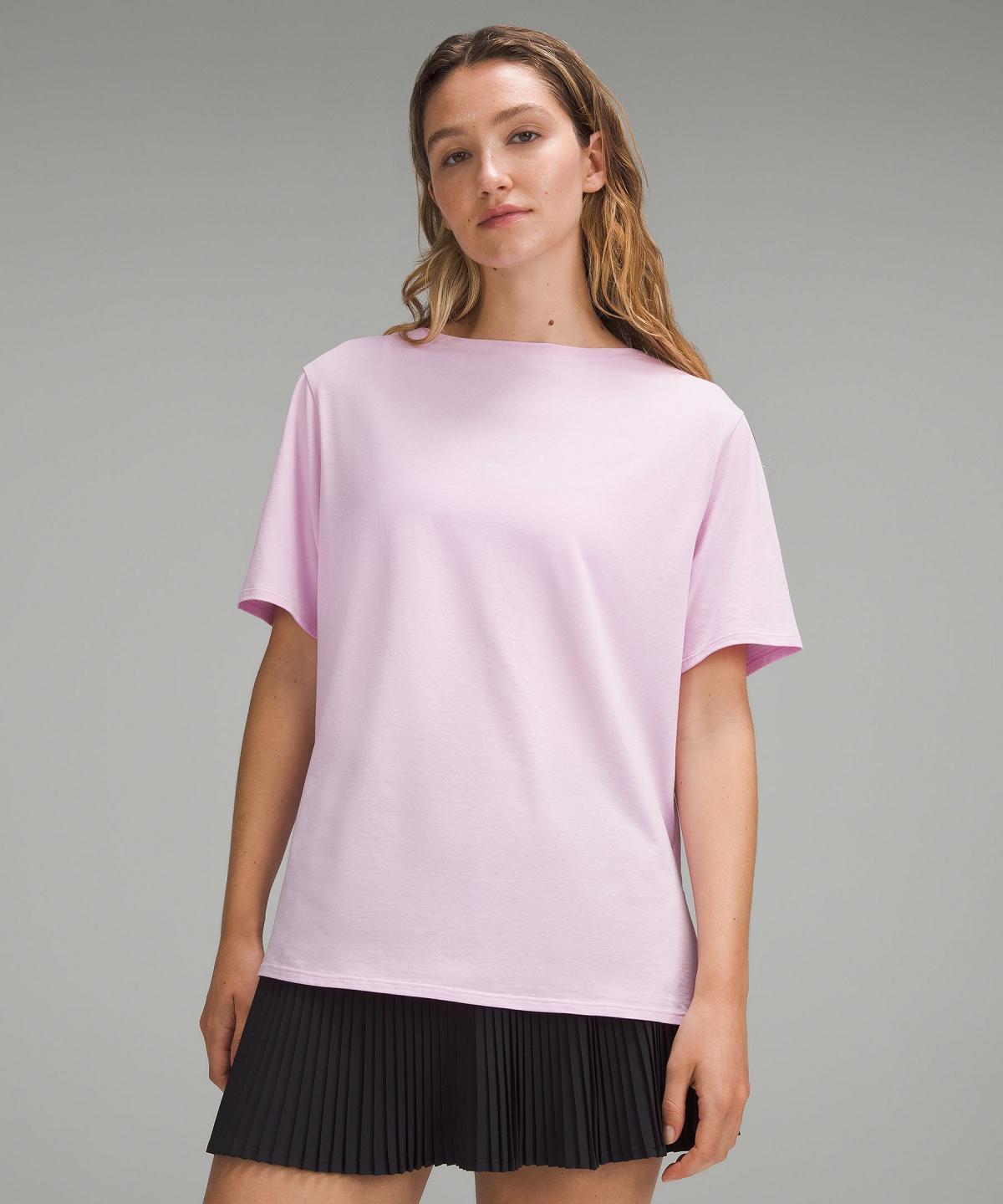 Pink Women Lululemon Relaxed-Fit Boatneck T-Shirt Shirts | AU_LuLu15853