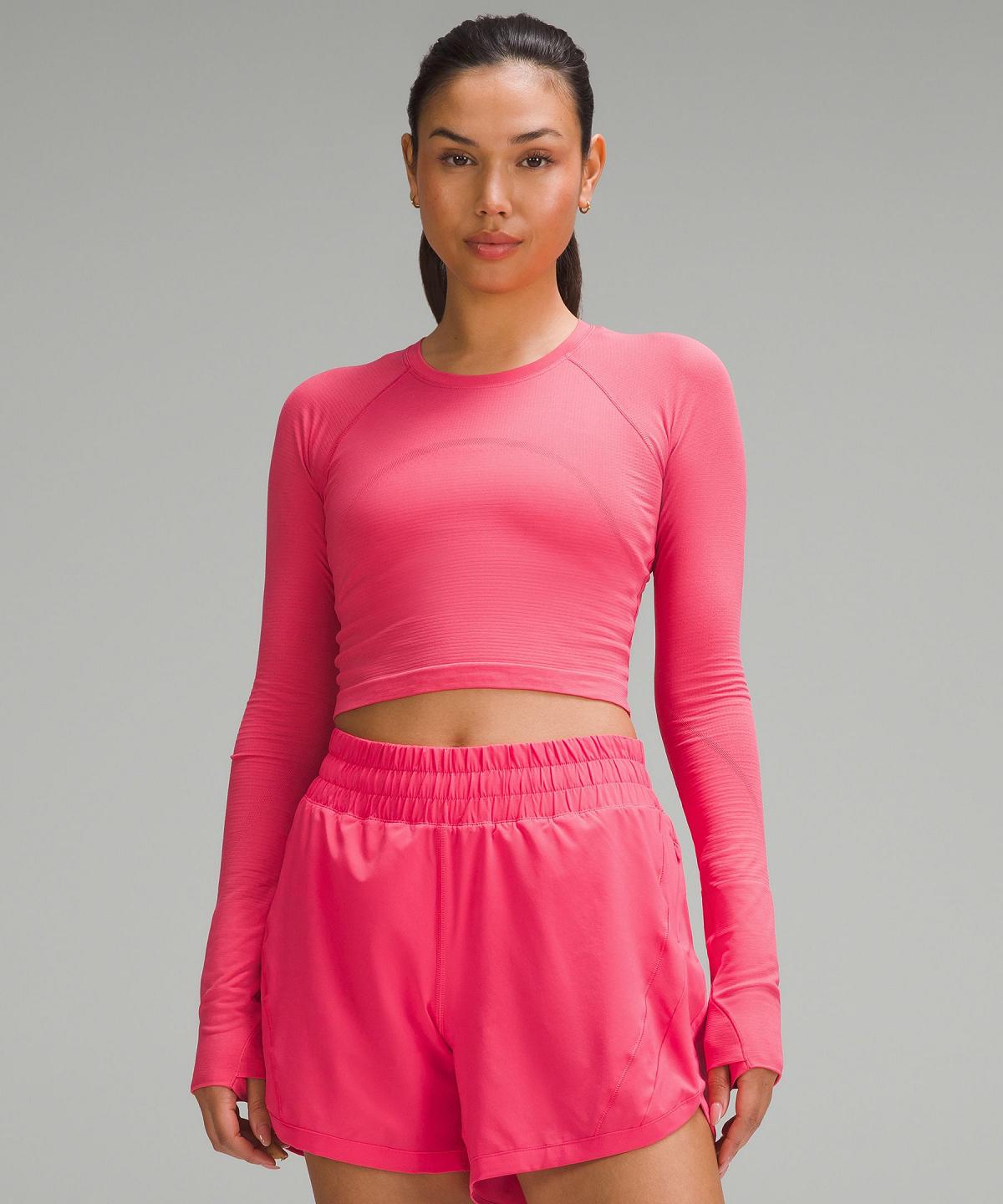 Pink Women Lululemon Swiftly Tech Cropped 2.0 Long Sleeve Shirts | AU_LuLu39540