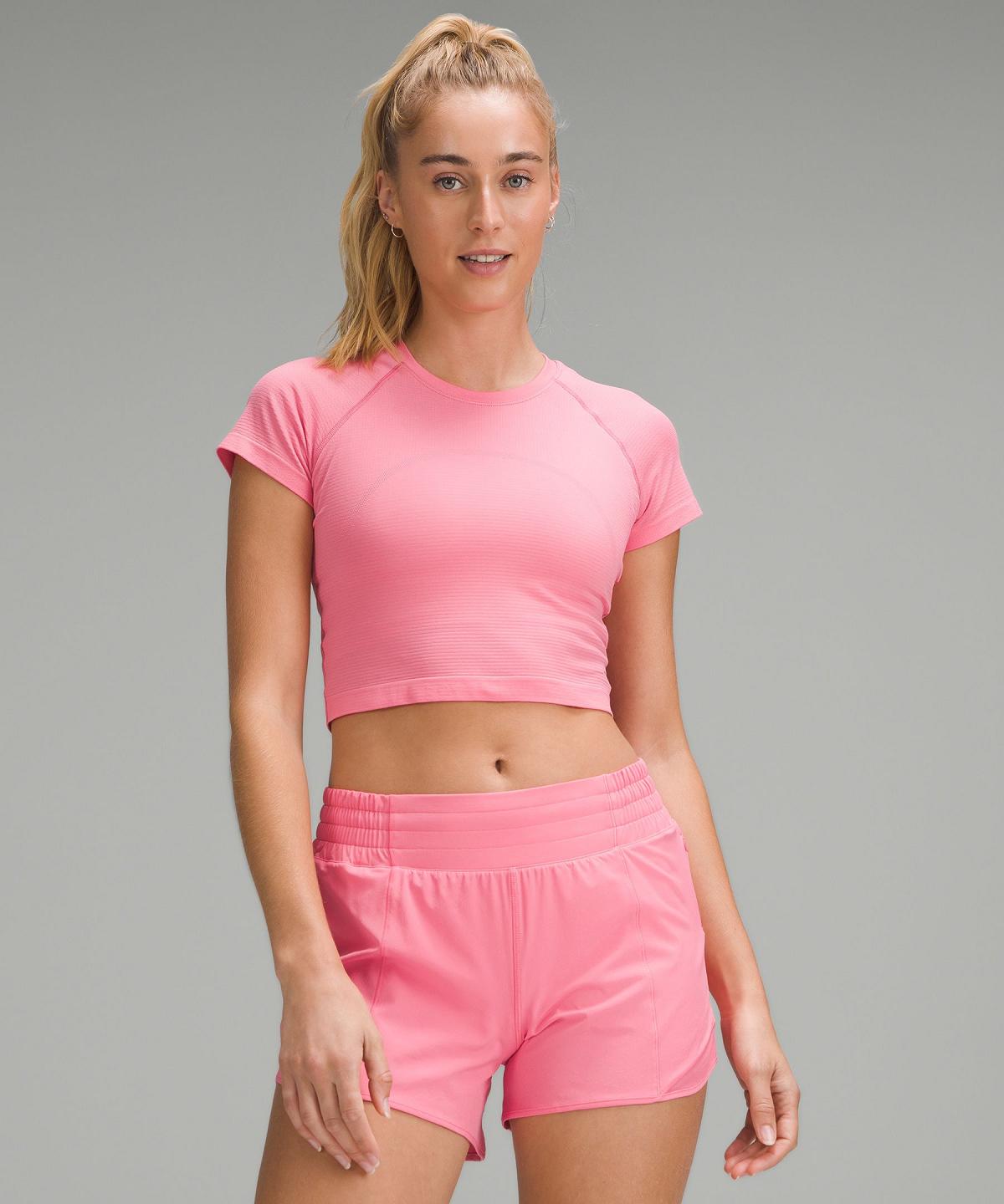 Pink Women Lululemon Swiftly Tech Cropped Short-Sleeve 2.0 Shirts | AU_LuLu78433