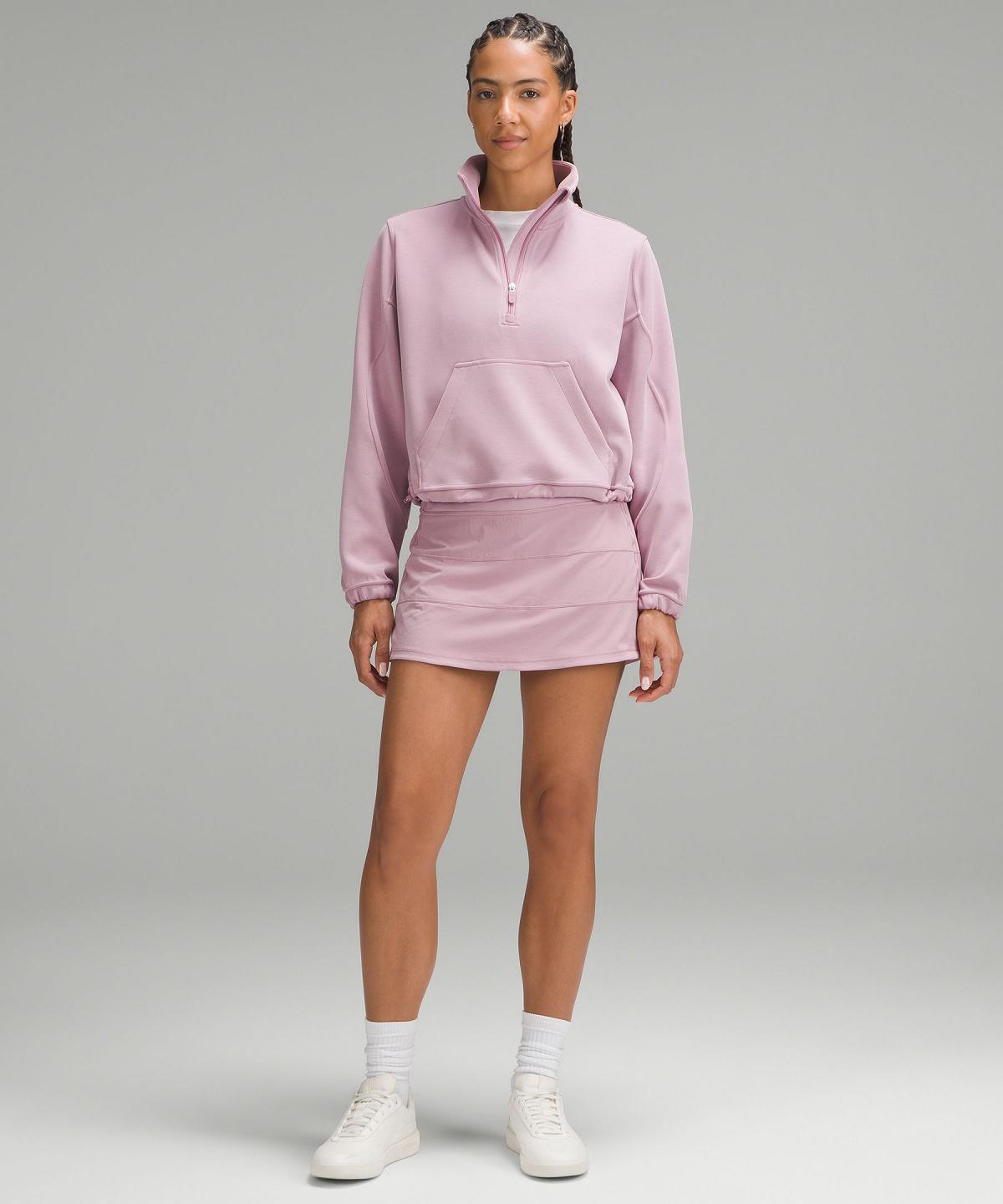 Rose Pink Women Lululemon Brushed Softstreme Half Zip Hoodies & Sweatshirts | AU_LuLu62678