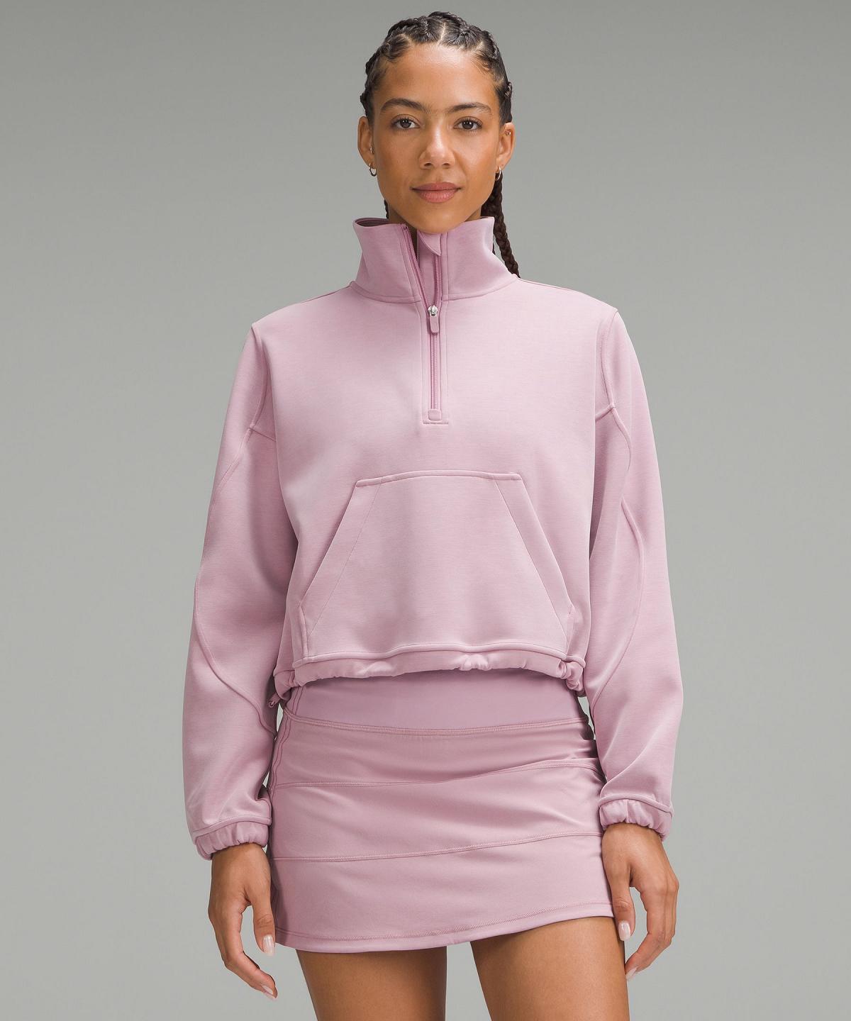 Rose Pink Women Lululemon Brushed Softstreme Half Zip Hoodies & Sweatshirts | AU_LuLu62678