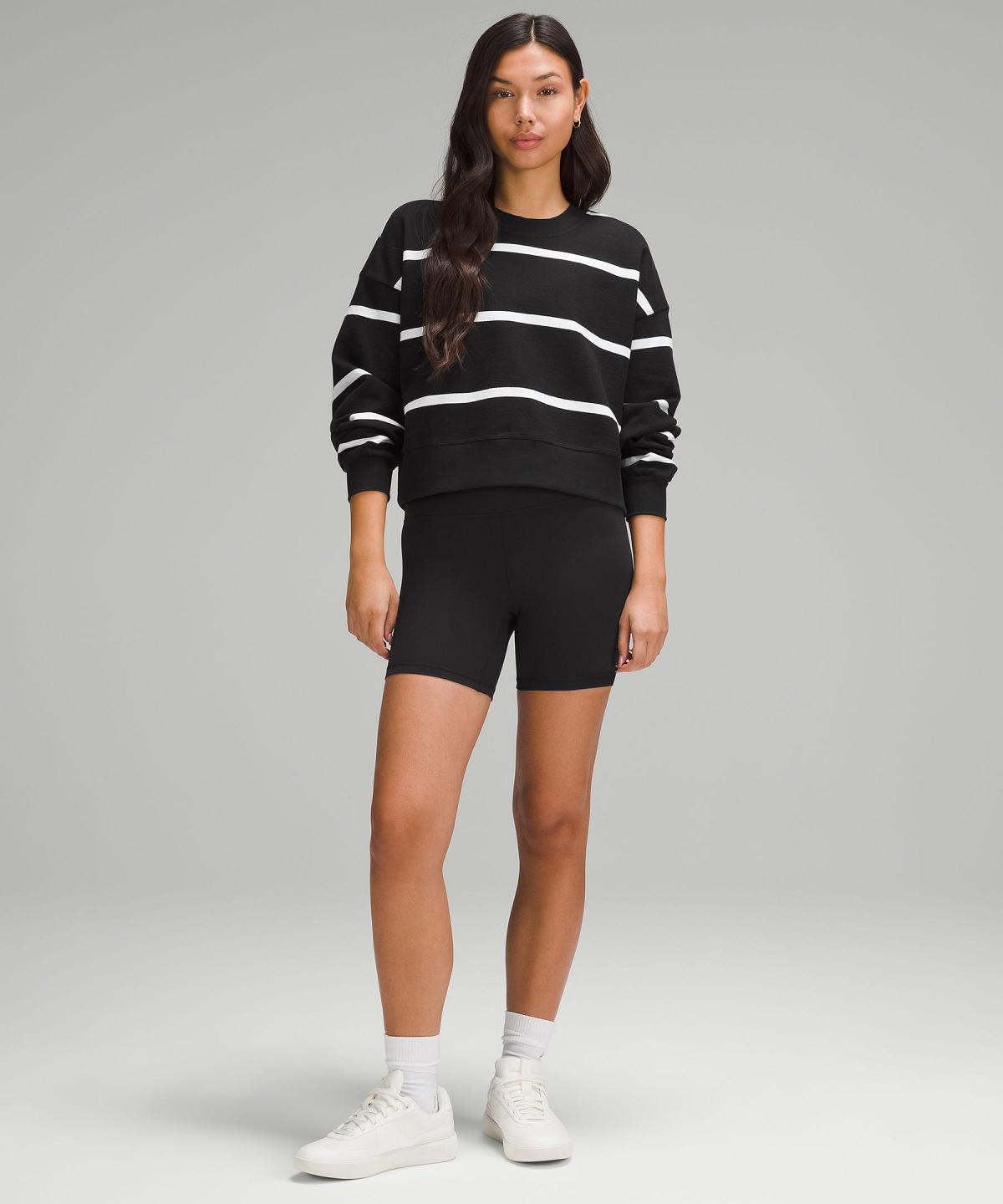 Stripes Black White Women Lululemon Perfectly Oversized Cropped Crew Hoodies & Sweatshirts | AU_LuLu78459