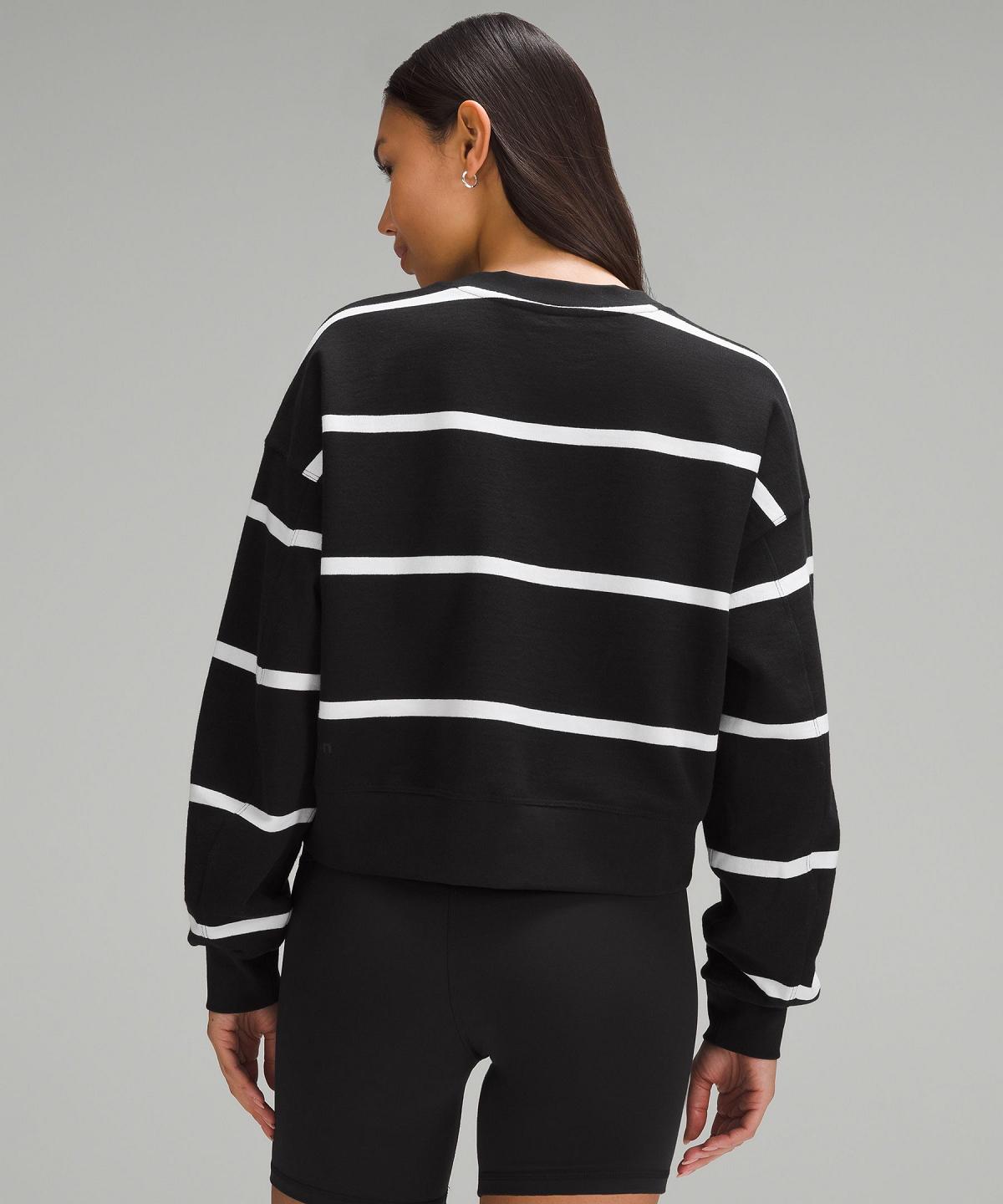 Stripes Black White Women Lululemon Perfectly Oversized Cropped Crew Hoodies & Sweatshirts | AU_LuLu78459