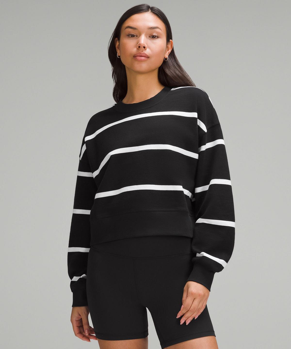 Stripes Black White Women Lululemon Perfectly Oversized Cropped Crew Hoodies & Sweatshirts | AU_LuLu78459