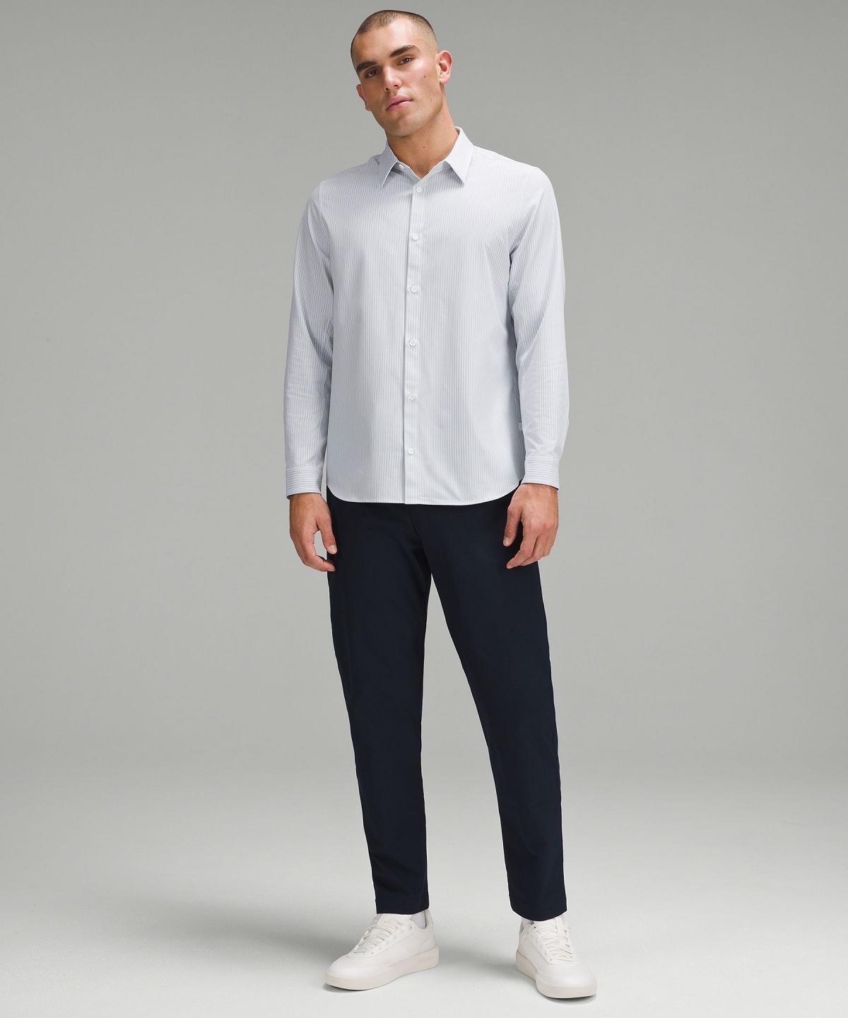 Stripes White Blue Beige Men Lululemon New Venture Classic-Fit Long-Sleeve Button Down Shirts | AU_LuLu81533