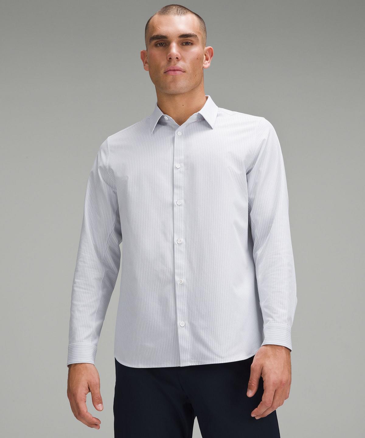 Stripes White Blue Beige Men Lululemon New Venture Classic-Fit Long-Sleeve Button Down Shirts | AU_LuLu81533