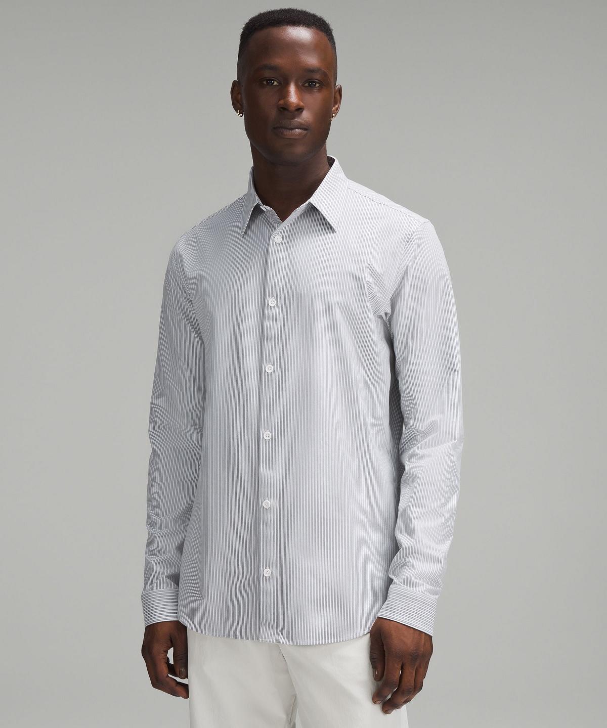 Stripes White Grey Olive Men Lululemon New Venture Slim-Fit Long-Sleeve Button Down Shirts | AU_LuLu35178