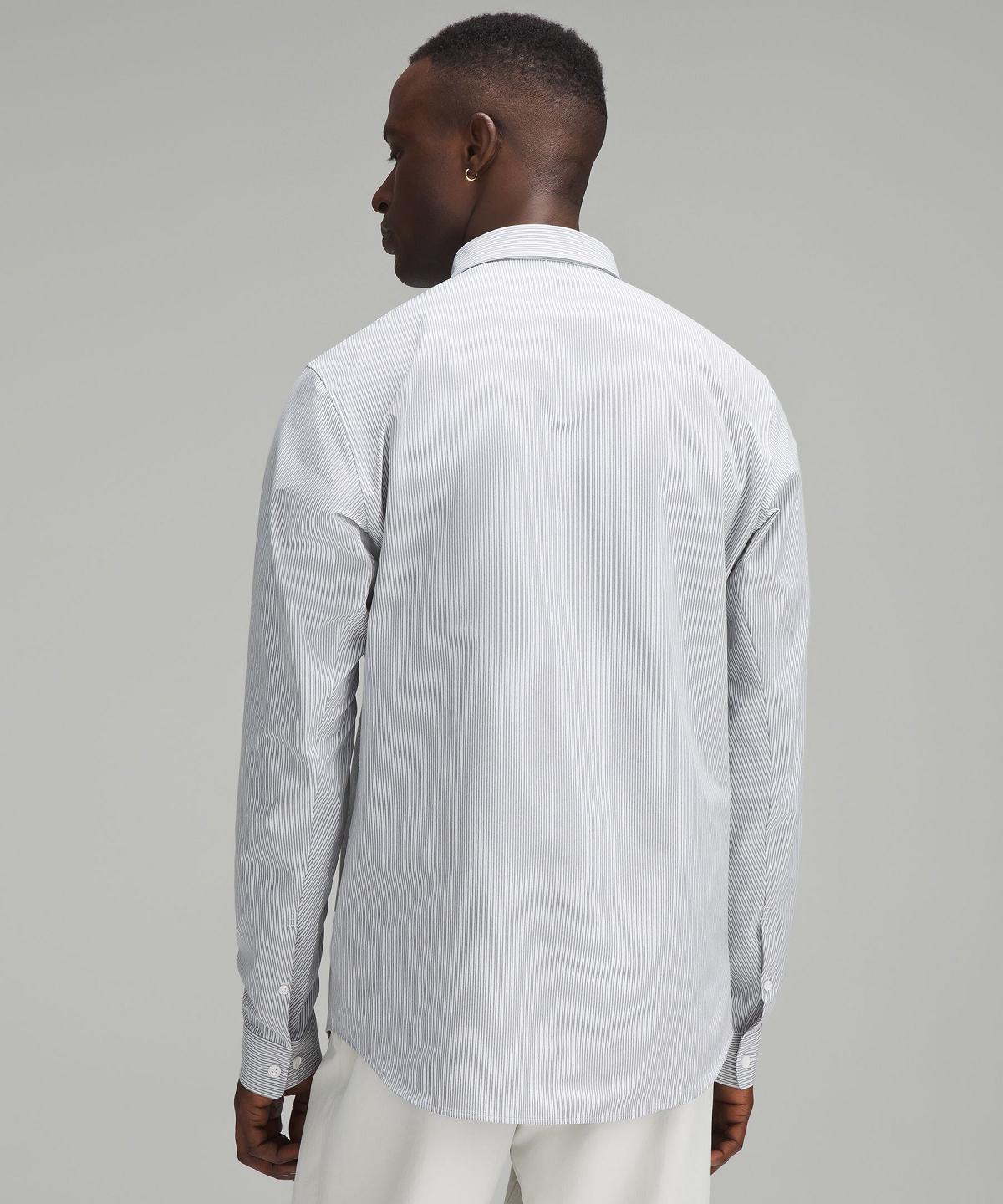 Stripes White Grey Olive Men Lululemon New Venture Slim-Fit Long Sleeve Shirts | AU_LuLu12389