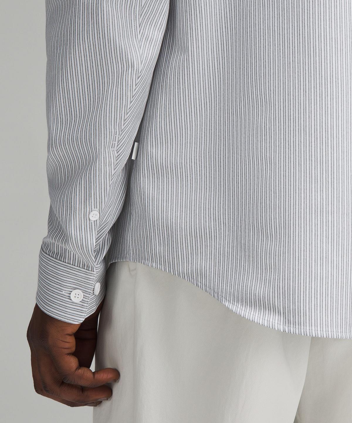 Stripes White Grey Olive Men Lululemon New Venture Slim-Fit Long Sleeve Shirts | AU_LuLu12389