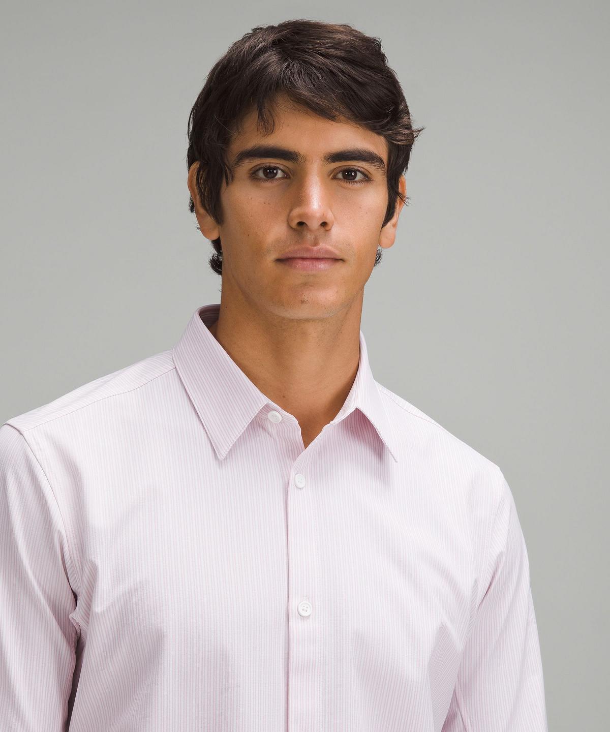 Stripes White Pink Men Lululemon New Venture Slim-Fit Long-Sleeve Shirts | AU_LuLu22372