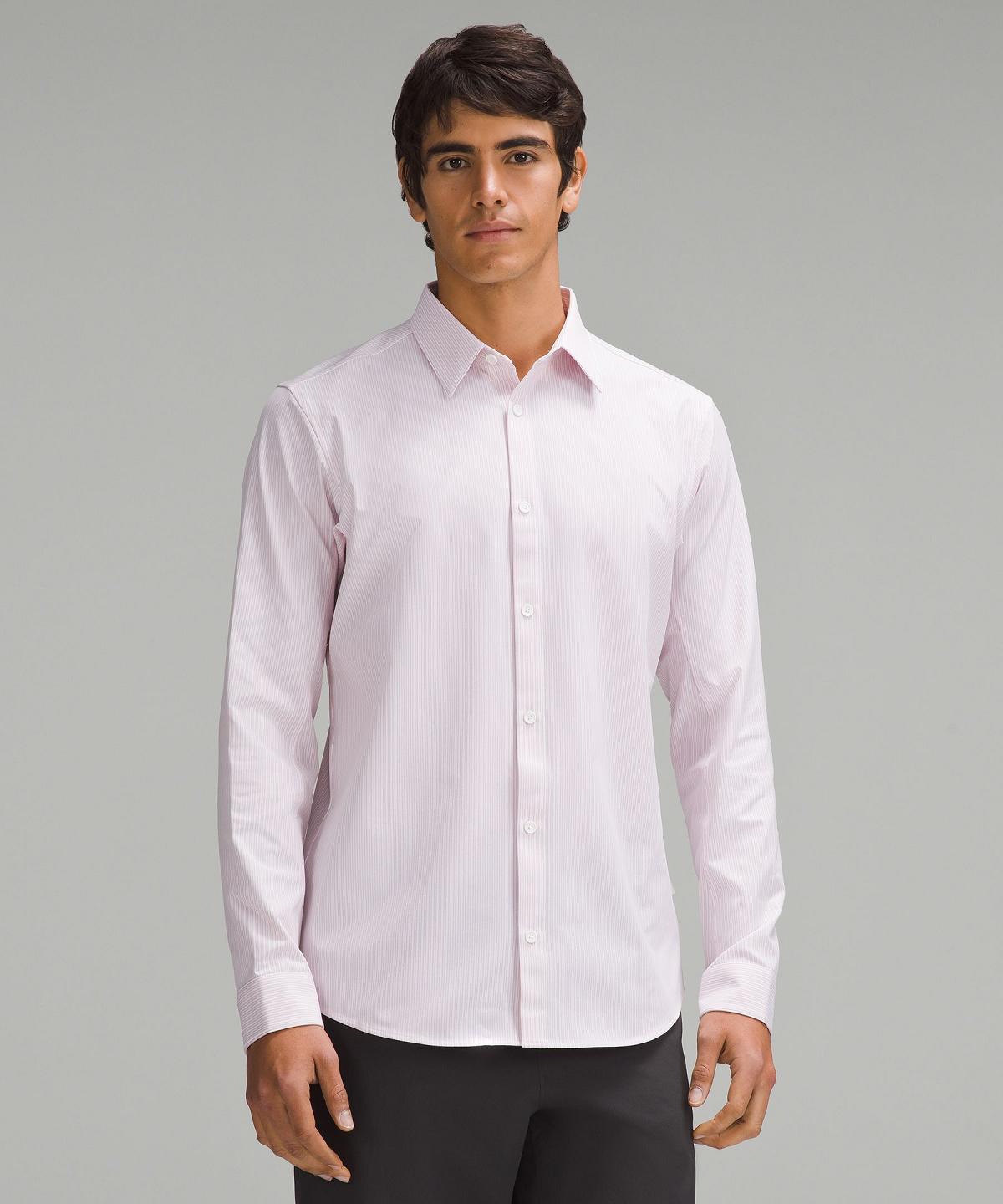 Stripes White Pink Men Lululemon New Venture Slim-Fit Long-Sleeve Shirts | AU_LuLu22372