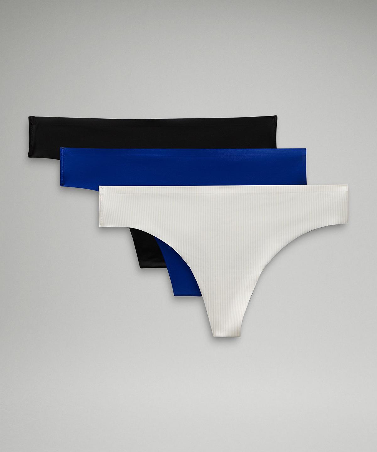 Stripes White / Black / Blue Women Lululemon InvisiWear Mid-Rise Thong Underwear | AU_LuLu73483