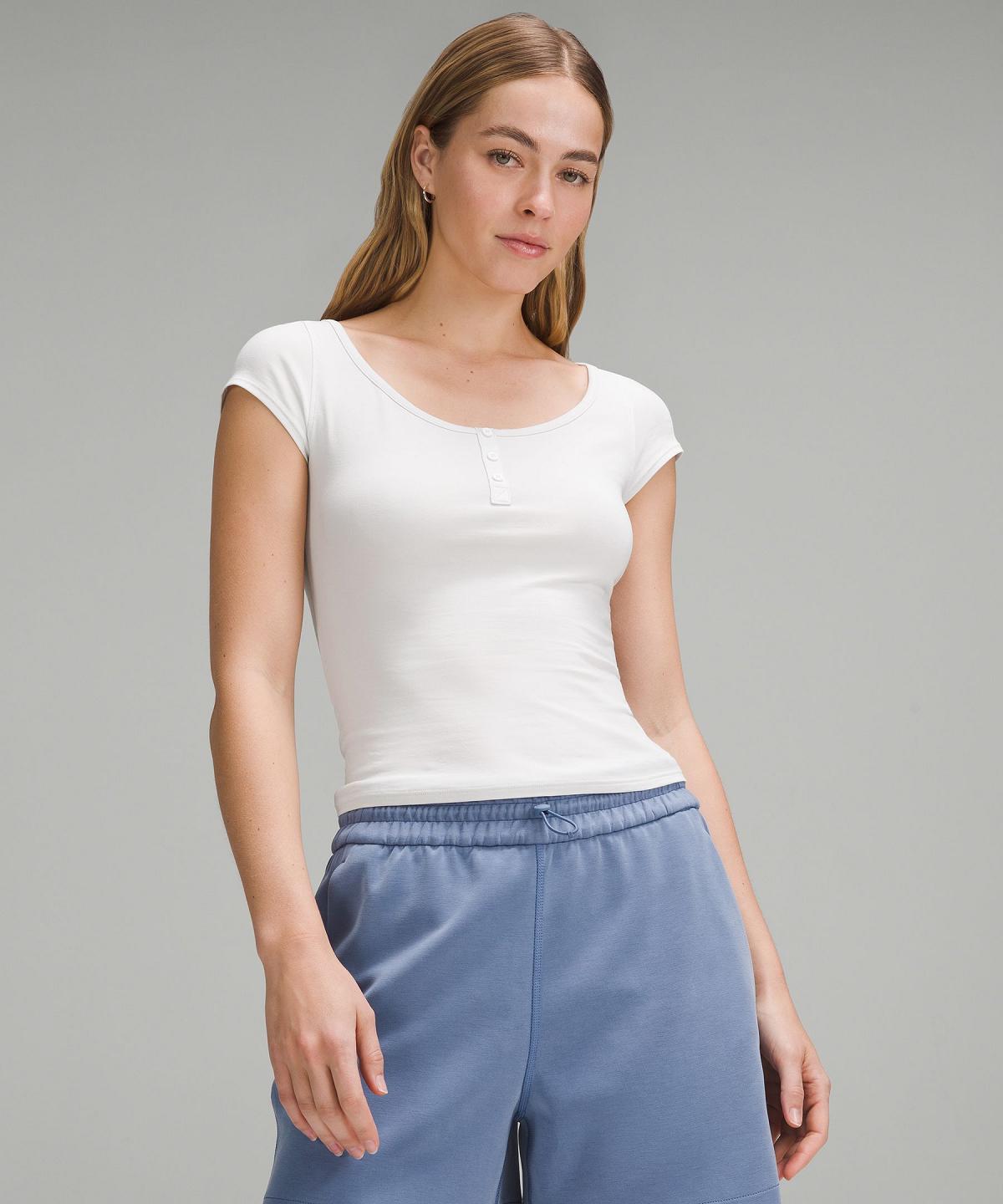 White Women Lululemon Cap-Sleeve Henley T-Shirt Shirts | AU_LuLu12505