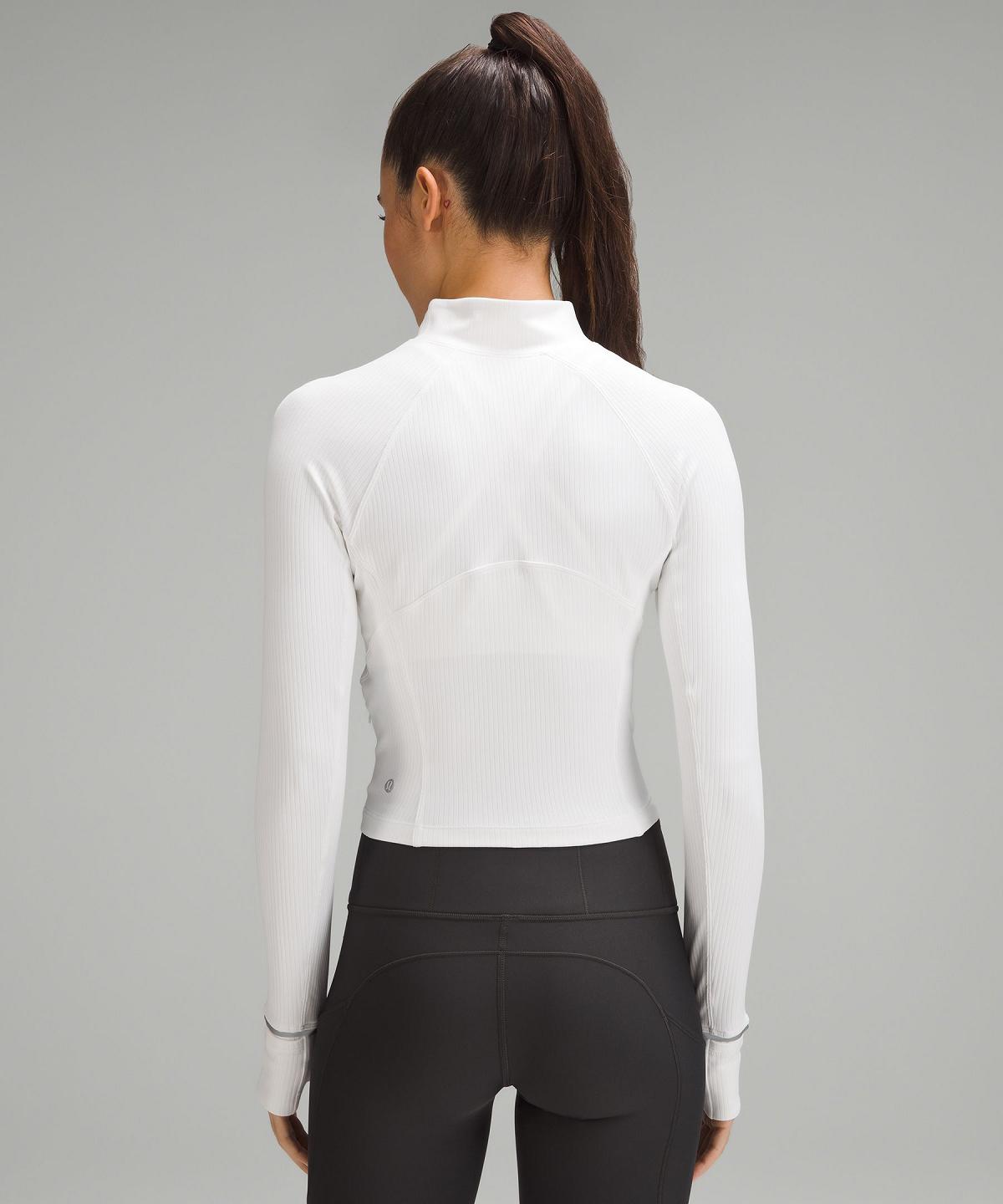 White Women Lululemon It's Rulu Ribbed Cropped Half Zip Long Sleeve Shirts | AU_LuLu46970