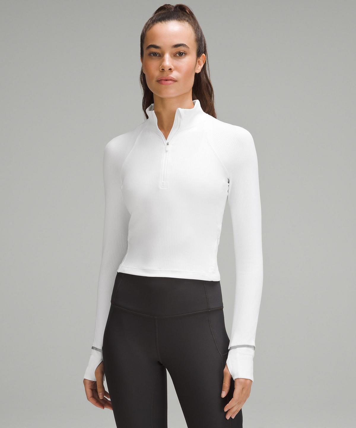 White Women Lululemon It's Rulu Ribbed Cropped Half Zip Long Sleeve Shirts | AU_LuLu46970