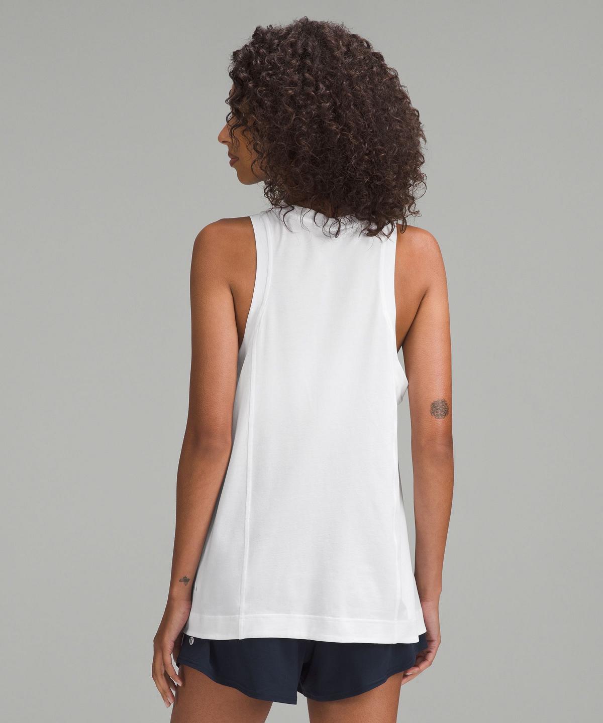 White Women Lululemon Long Cotton Crewneck Tank Top | AU_LuLu34461