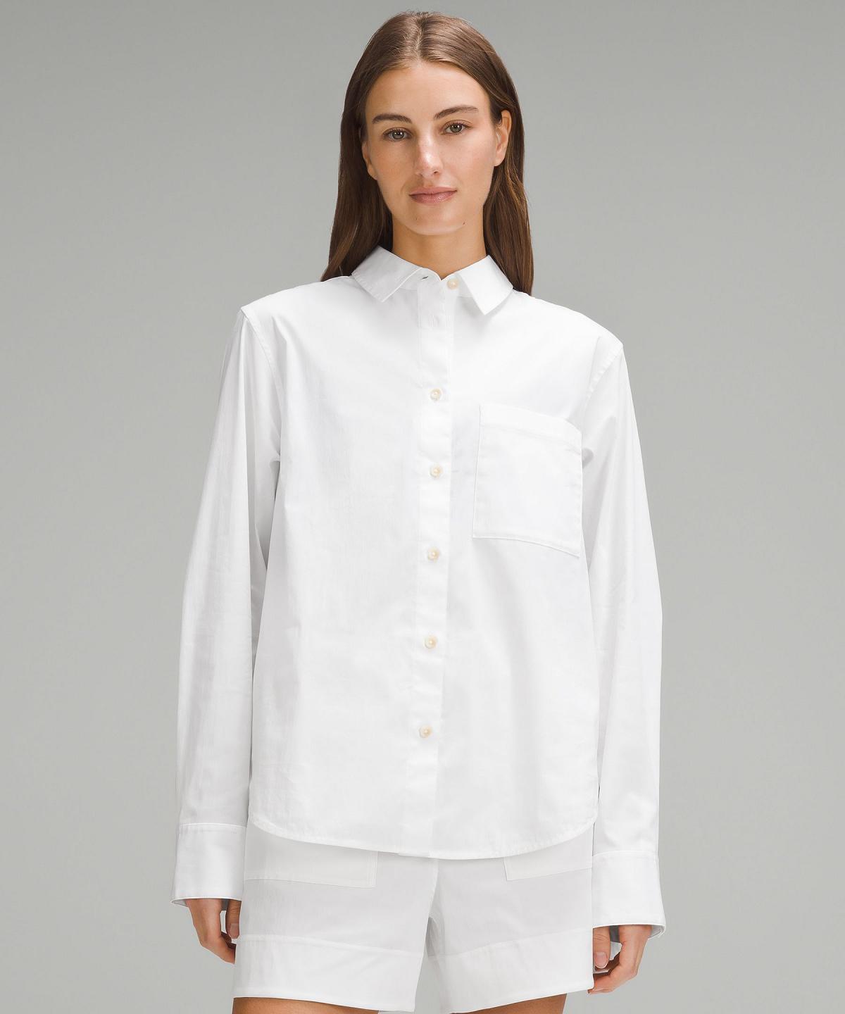 White Women Lululemon Relaxed-Fit Cotton-Blend Poplin Button-Down Long Sleeve Shirts | AU_LuLu83158