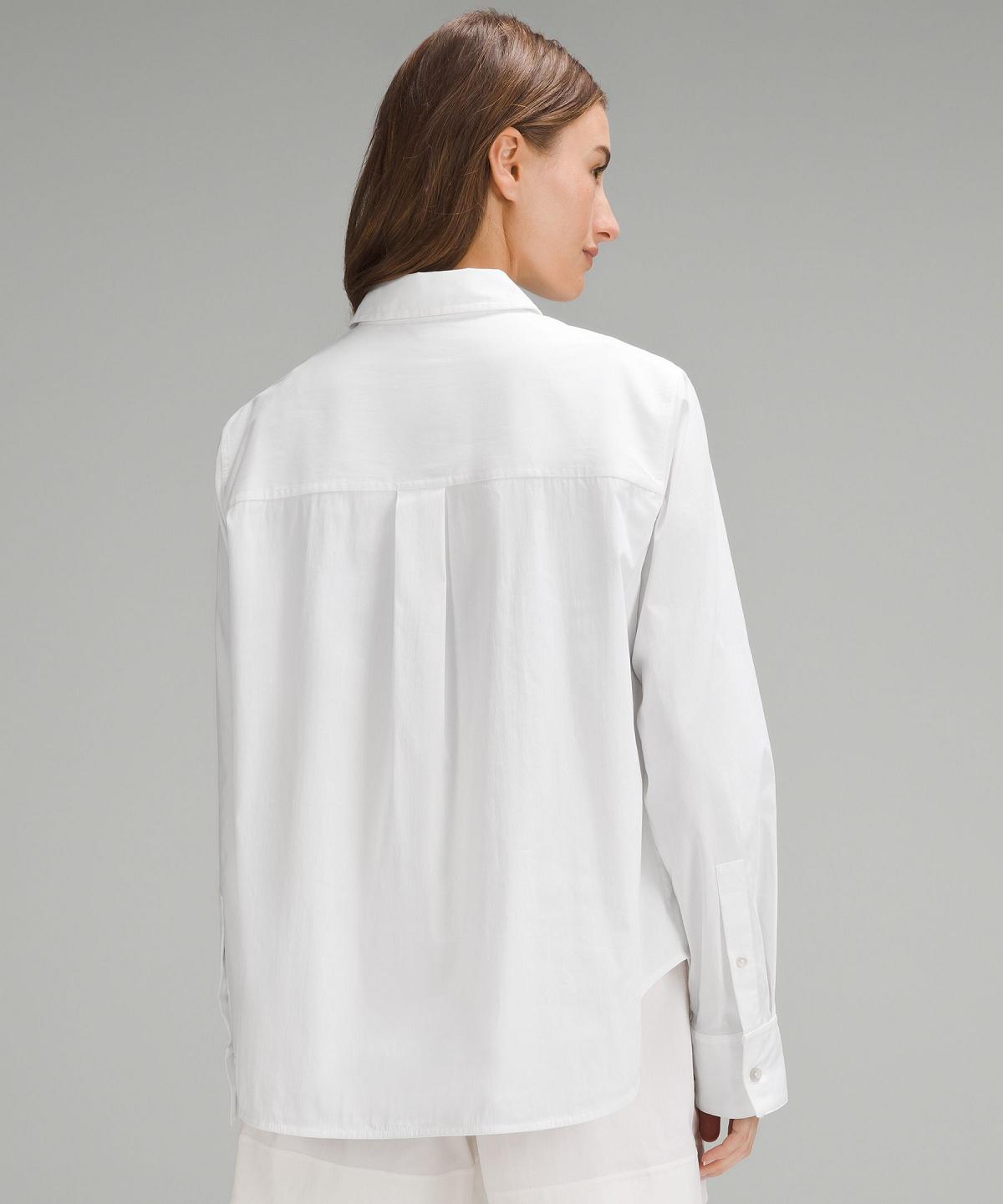 White Women Lululemon Relaxed-Fit Cotton-Blend Poplin Button-Down Long Sleeve Shirts | AU_LuLu83158