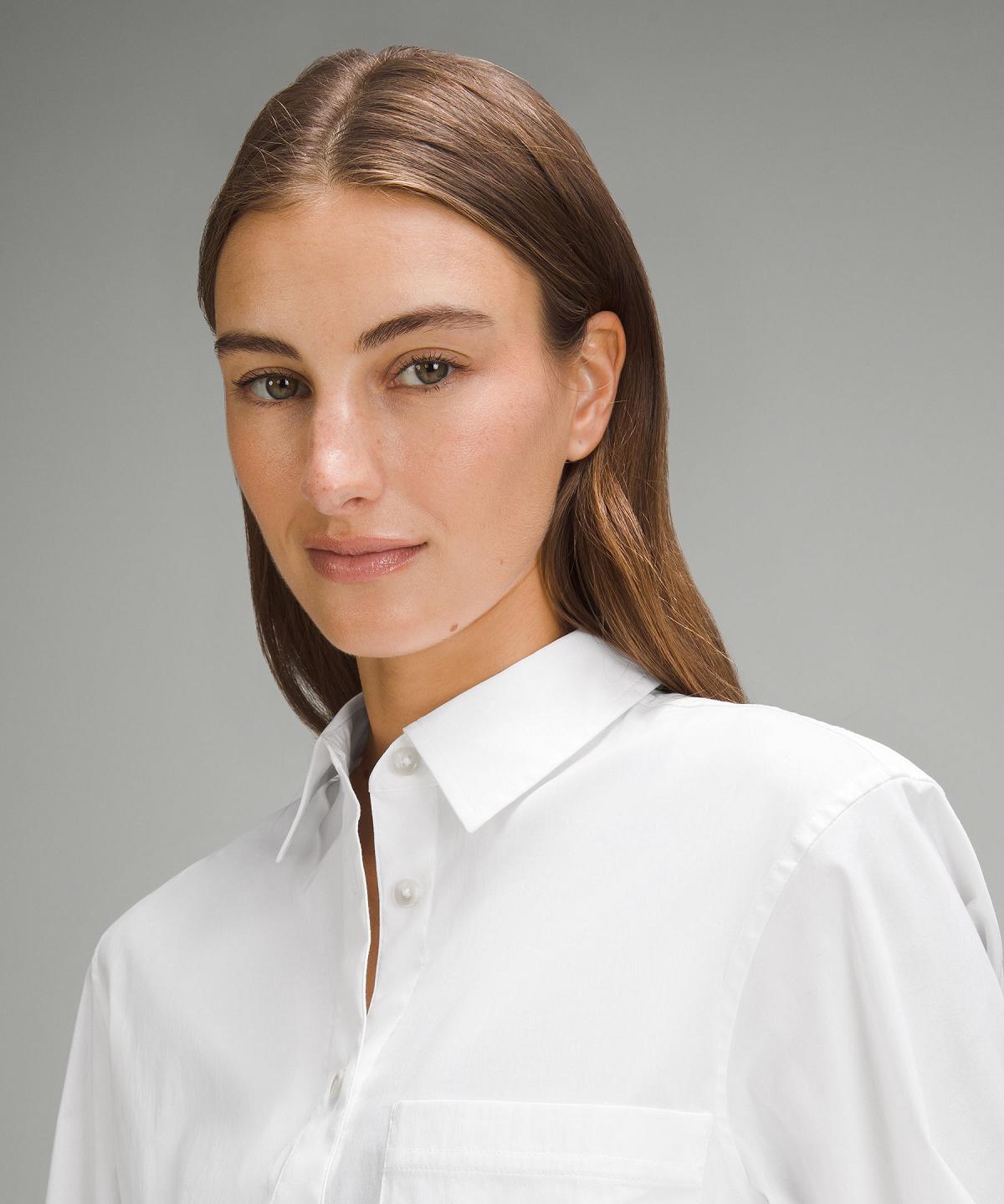 White Women Lululemon Relaxed-Fit Cotton-Blend Poplin Button-Down Long Sleeve Shirts | AU_LuLu83158