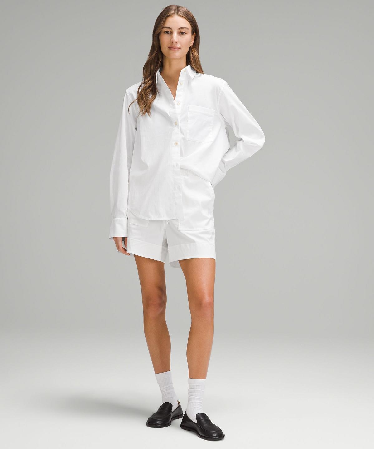 White Women Lululemon Relaxed-Fit Cotton-Blend Poplin Button-Down Long Sleeve Shirts | AU_LuLu83158